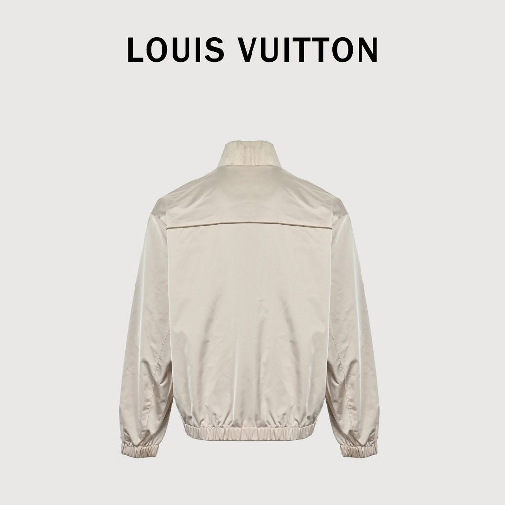 Louis Vuitton LV Leather Logo Satin Track Jacket – Beige