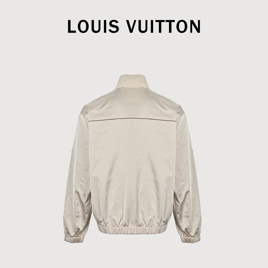 Louis Vuitton LV Leather Logo Satin Track Jacket – Beige