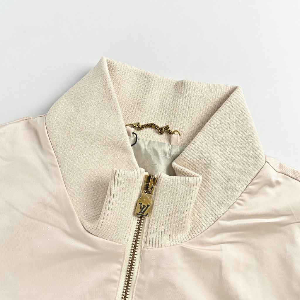 Louis Vuitton LV Leather Logo Satin Track Jacket – Beige