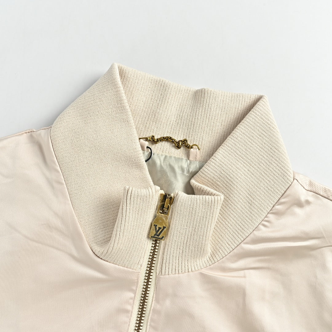 Louis Vuitton LV Leather Logo Satin Track Jacket – Beige