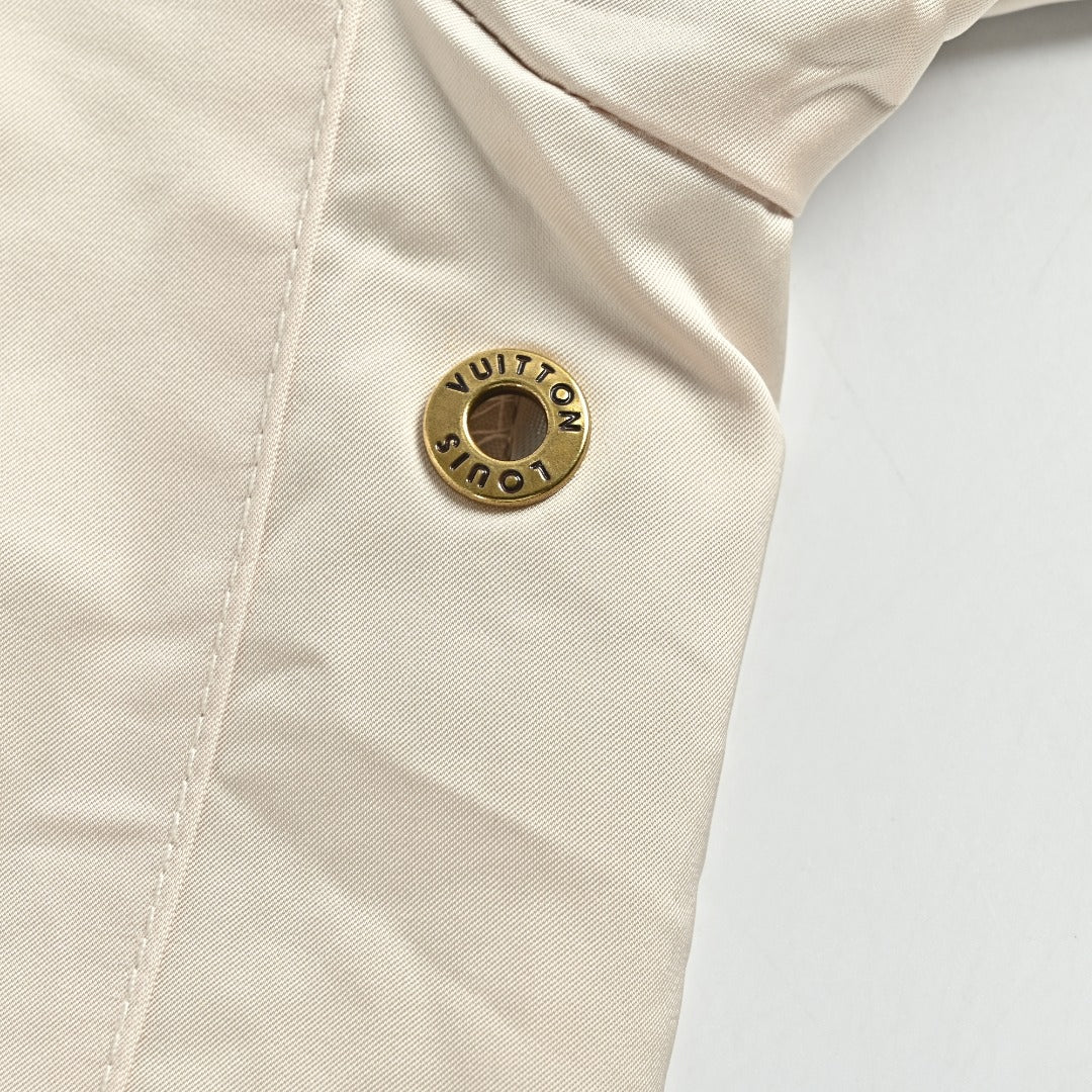 Louis Vuitton LV Leather Logo Satin Track Jacket – Beige