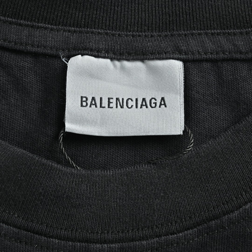 Balenciaga Blue Embroidered Logo Washed Long Sleeve T-Shirt – Black