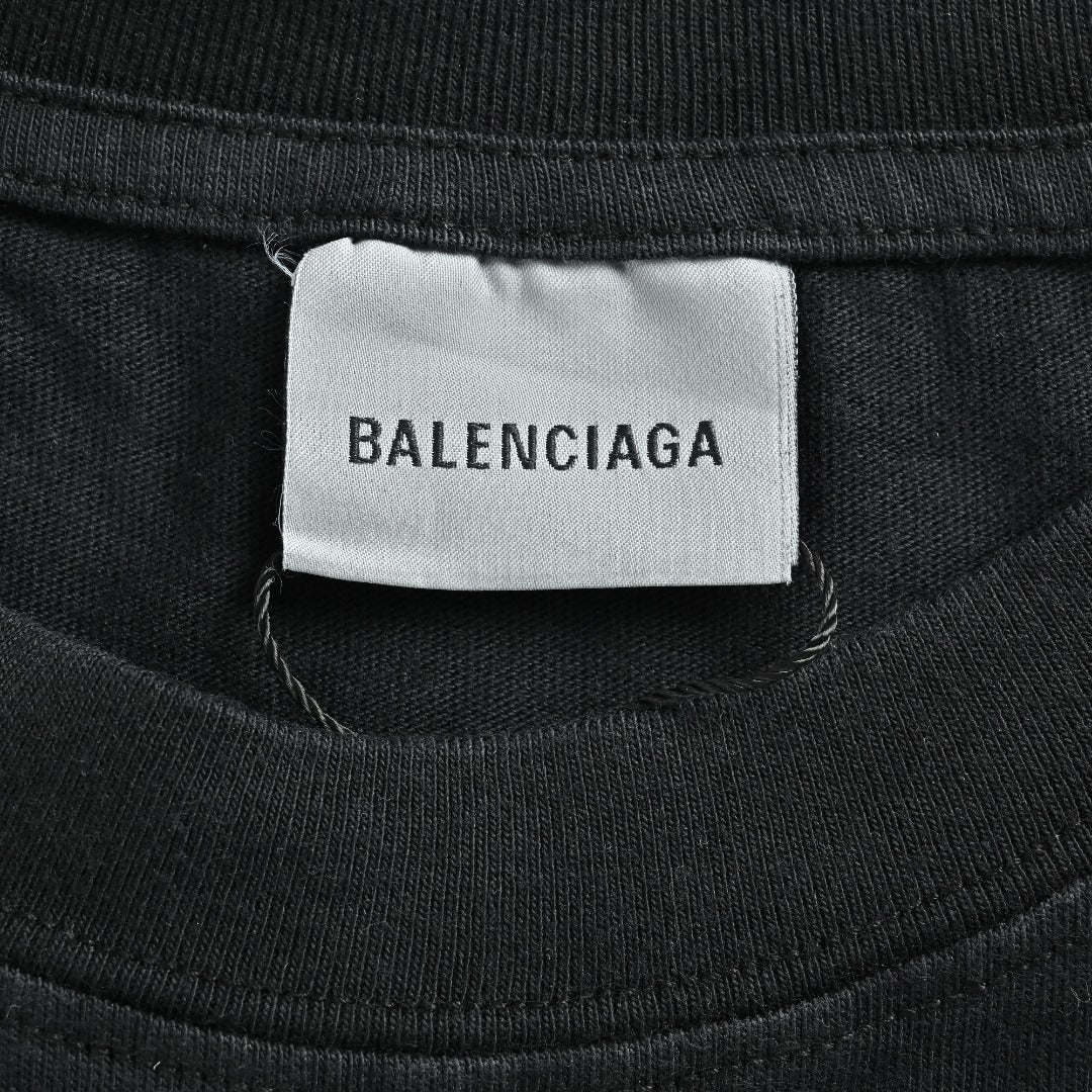 Balenciaga Blue Embroidered Logo Washed Long Sleeve T-Shirt – Black