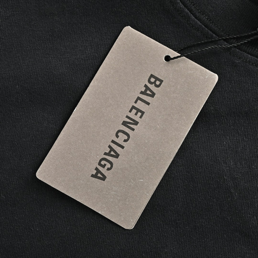 Balenciaga Blue Embroidered Logo Washed Long Sleeve T-Shirt – Black