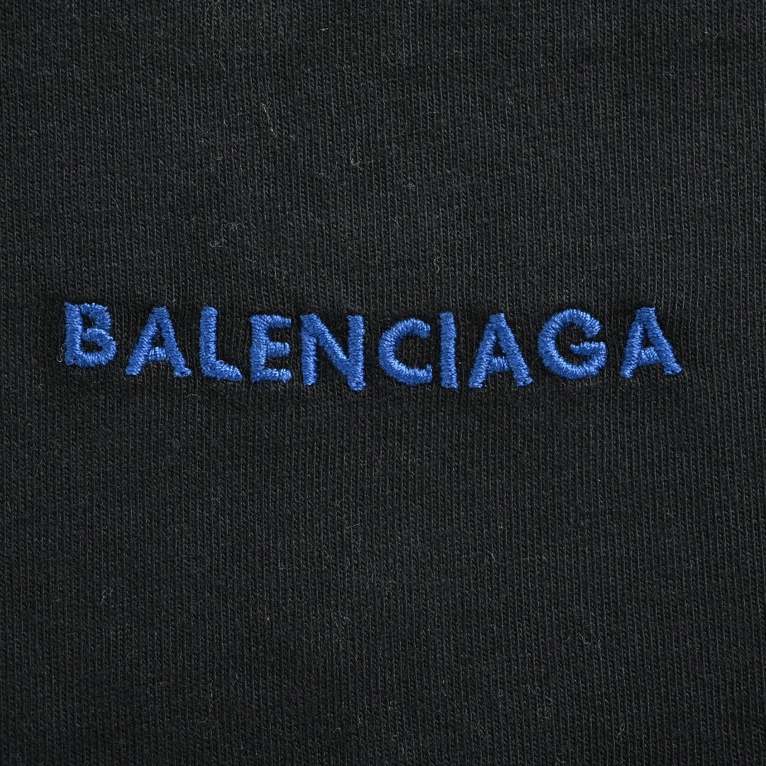 Balenciaga Blue Embroidered Logo Washed Long Sleeve T-Shirt – Black