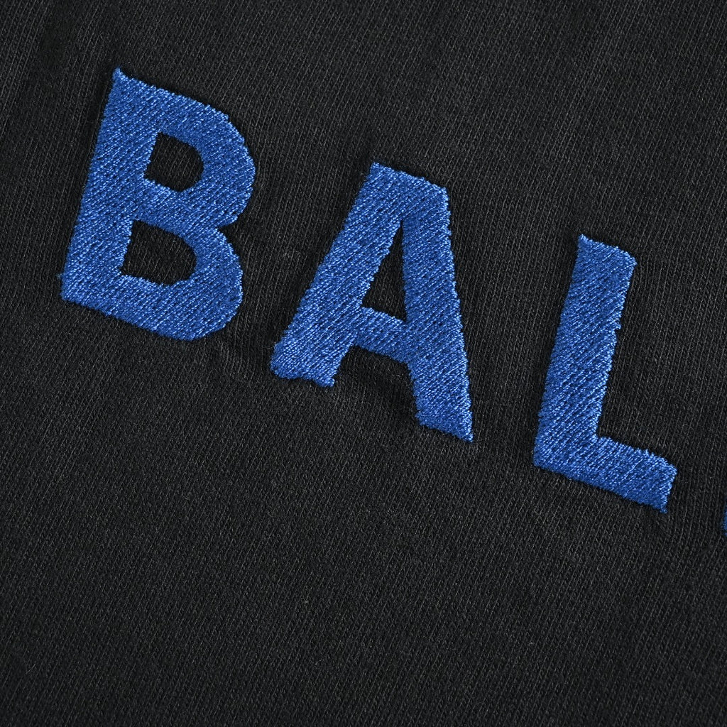 Balenciaga Blue Embroidered Logo Washed Long Sleeve T-Shirt – Black