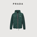 Prada 25FW Triangle Logo Contrast-Zip Recycled Nylon Hooded Jacket — Forest Green
