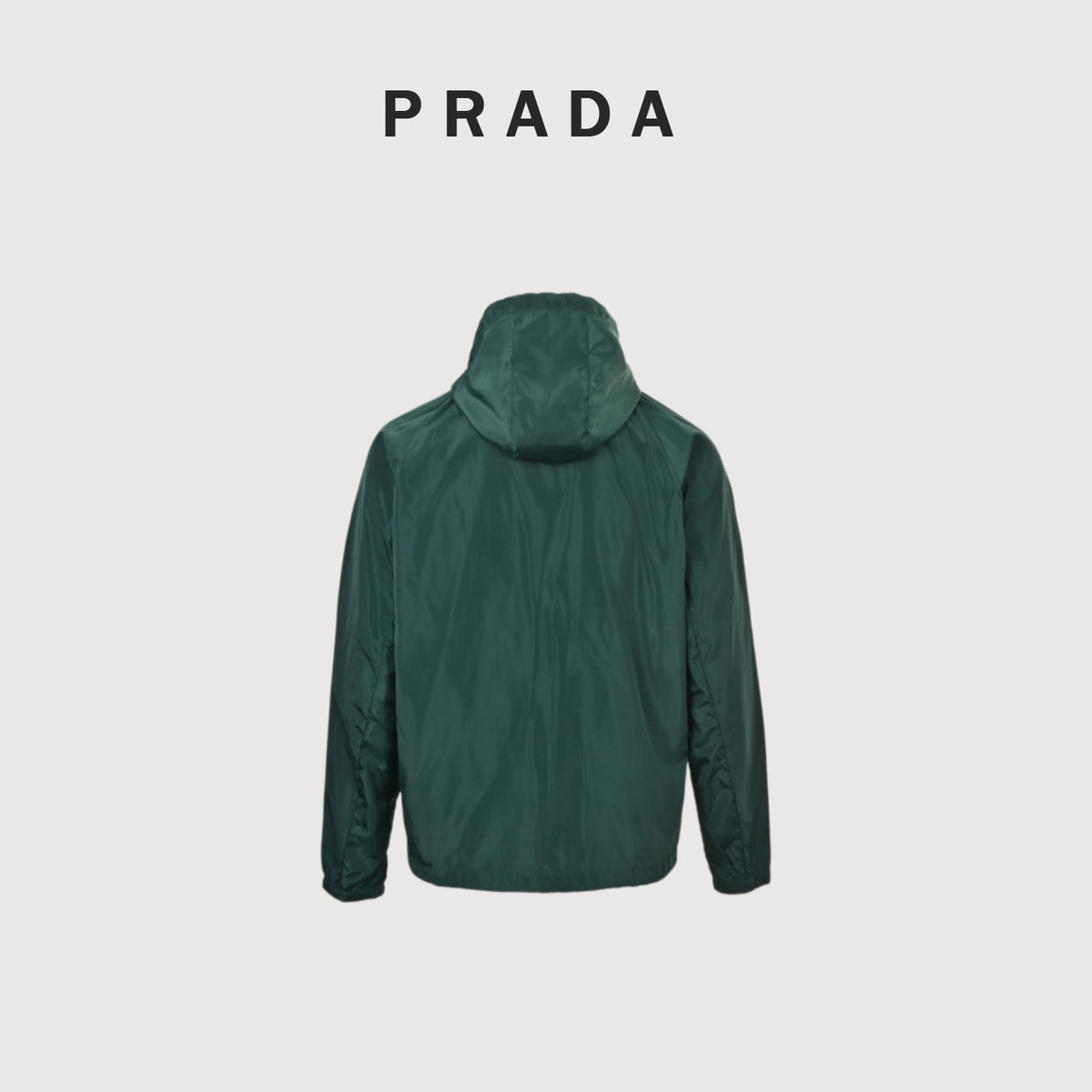 Prada 25FW Triangle Logo Contrast-Zip Recycled Nylon Hooded Jacket — Forest Green