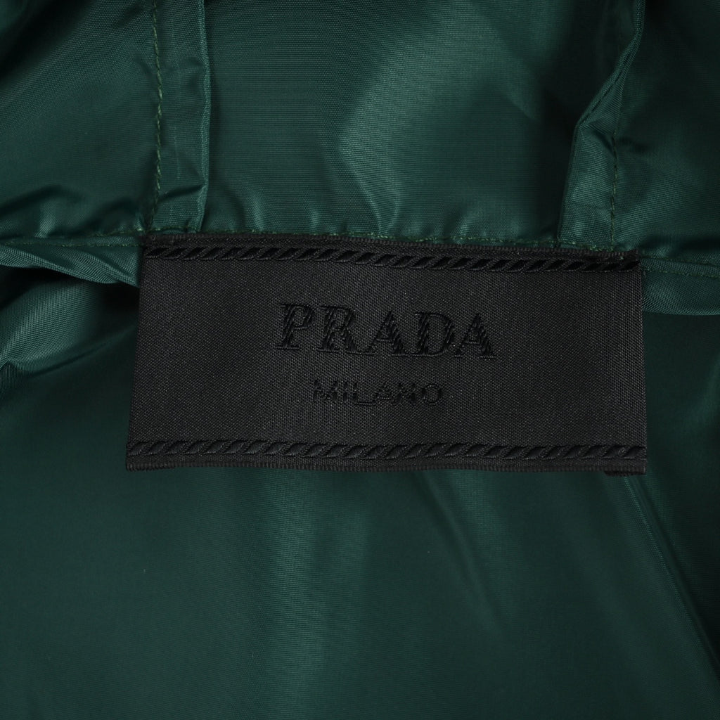 Prada 25FW Triangle Logo Contrast-Zip Recycled Nylon Hooded Jacket — Forest Green