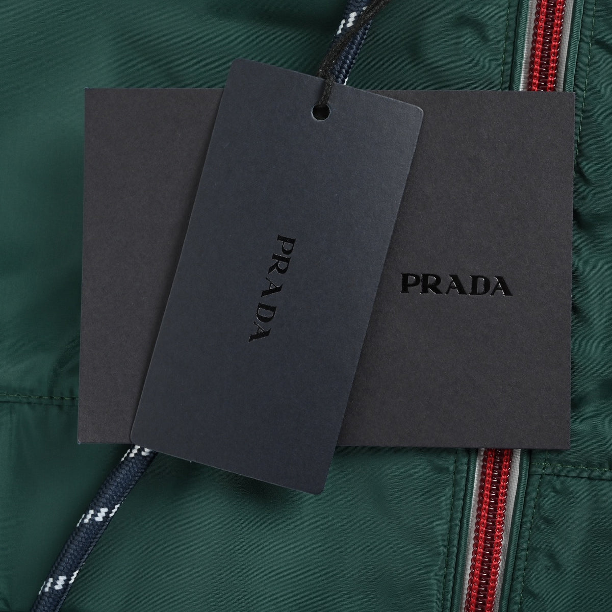 Prada 25FW Triangle Logo Contrast-Zip Recycled Nylon Hooded Jacket — Forest Green