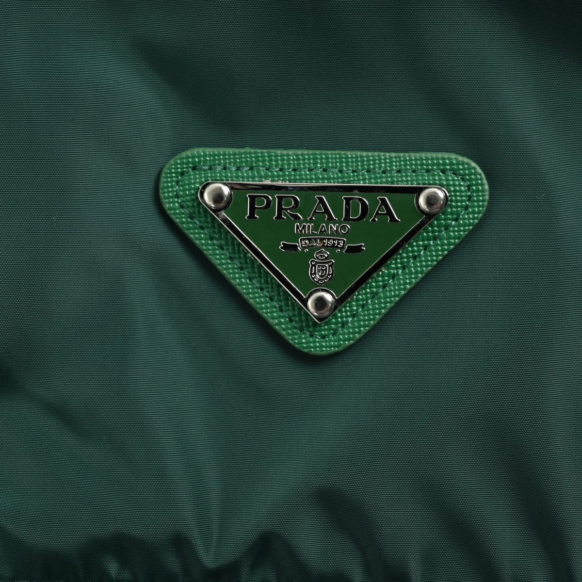 Prada 25FW Triangle Logo Contrast-Zip Recycled Nylon Hooded Jacket — Forest Green