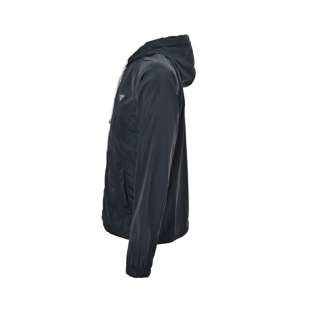 Prada 25FW Triangle Logo Contrast-Zip Recycled Nylon Hooded Jacket — Forest Green