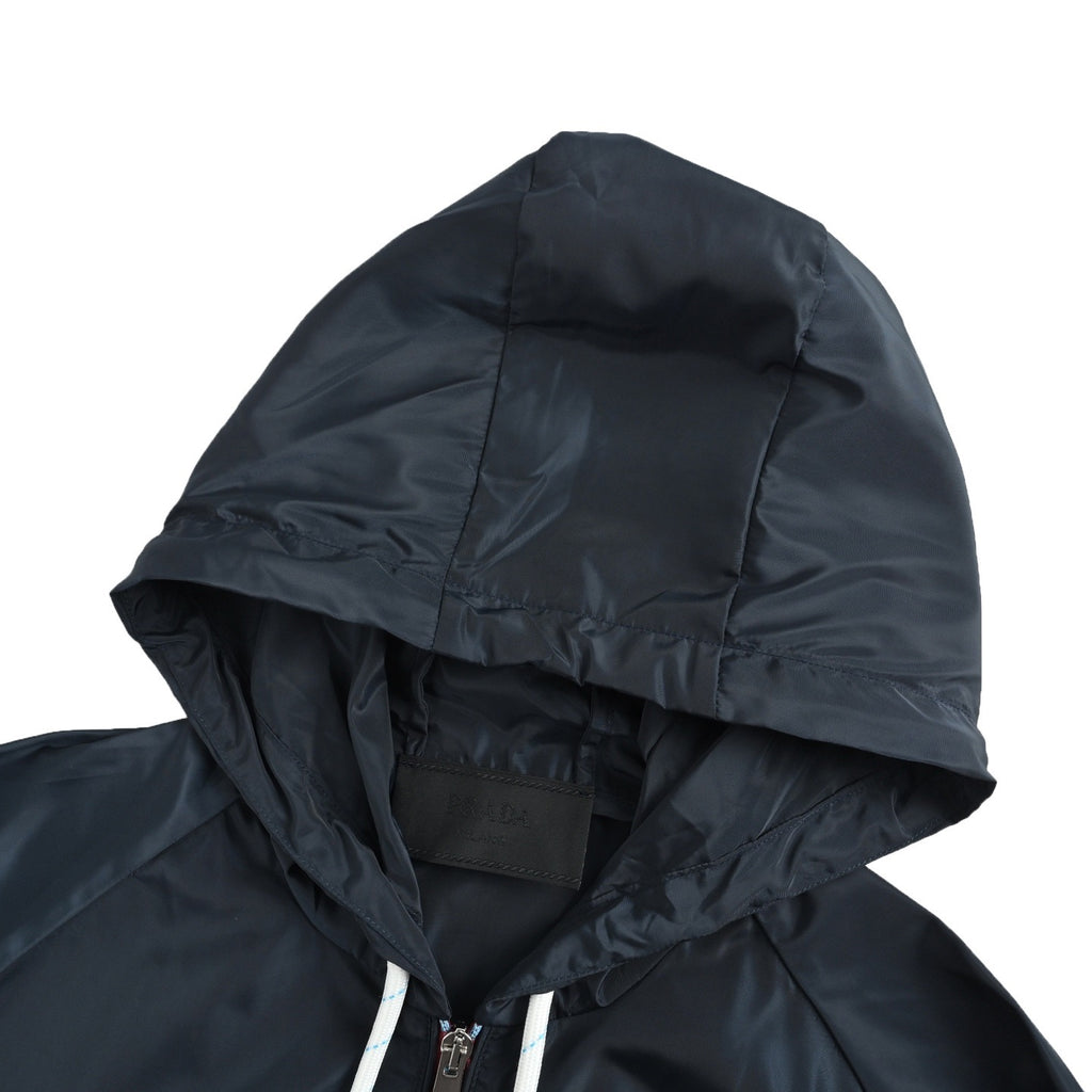 Prada 25FW Triangle Logo Contrast-Zip Recycled Nylon Hooded Jacket — Forest Green