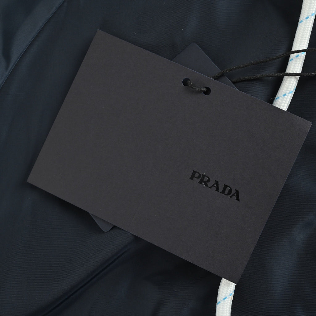 Prada 25FW Triangle Logo Contrast-Zip Recycled Nylon Hooded Jacket — Forest Green
