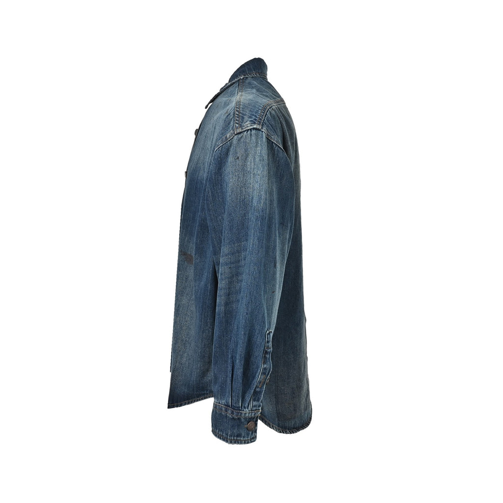 Acne Studios Ink-Splash Distressed Washed Denim Shirt — Indigo