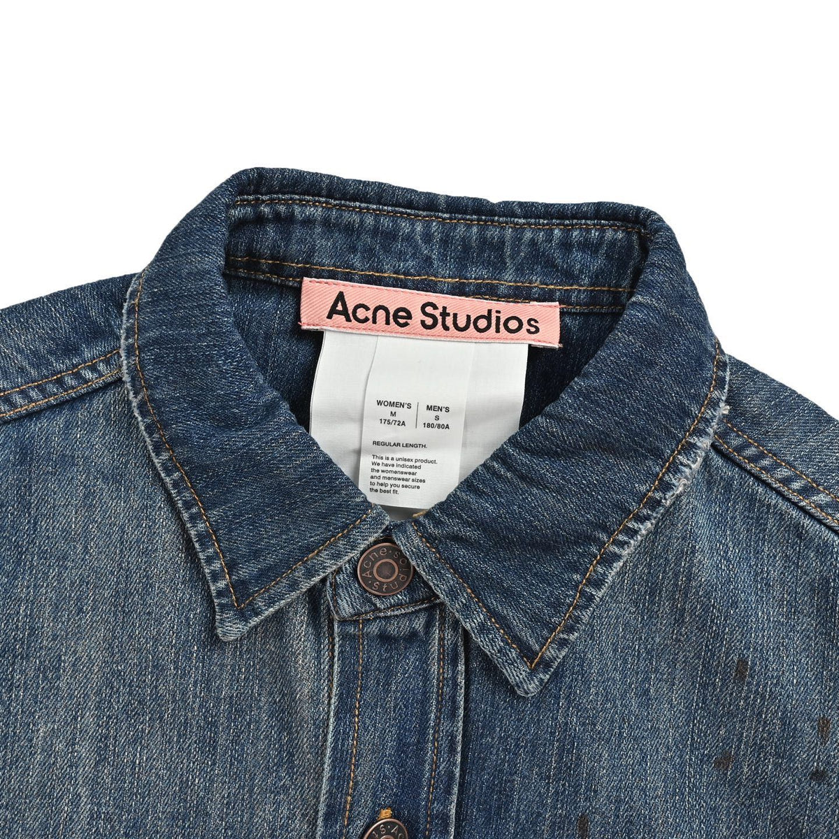 Acne Studios Ink-Splash Distressed Washed Denim Shirt — Indigo