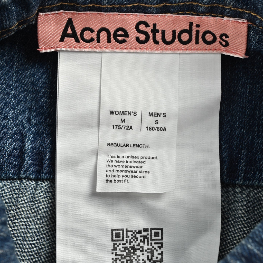 Acne Studios Ink-Splash Distressed Washed Denim Shirt — Indigo