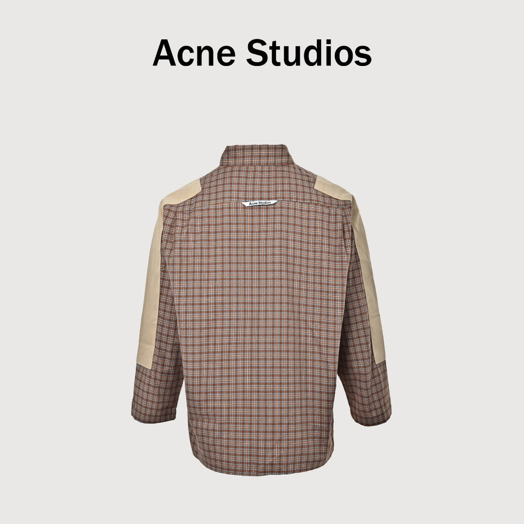 Acne Studios Panelled Check Long-Sleeve Shirt — Brown Check / Ecru