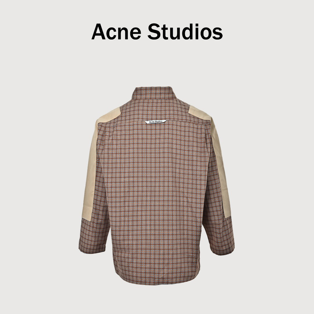 Acne Studios Panelled Check Long-Sleeve Shirt — Brown Check / Ecru