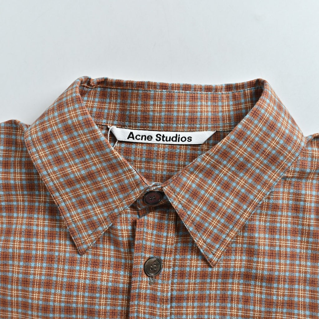 Acne Studios Panelled Check Long-Sleeve Shirt — Brown Check / Ecru