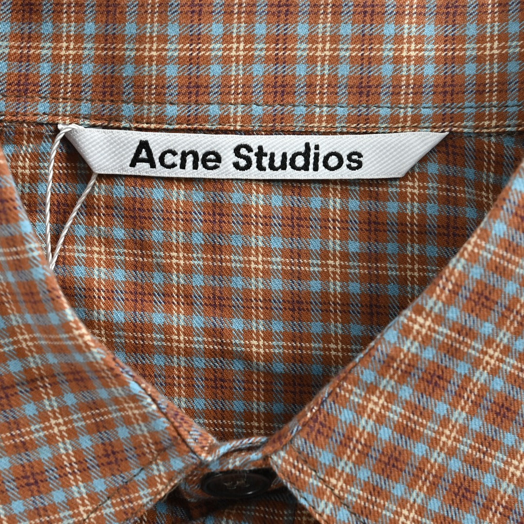 Acne Studios Panelled Check Long-Sleeve Shirt — Brown Check / Ecru