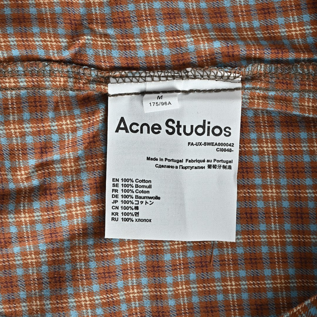 Acne Studios Panelled Check Long-Sleeve Shirt — Brown Check / Ecru