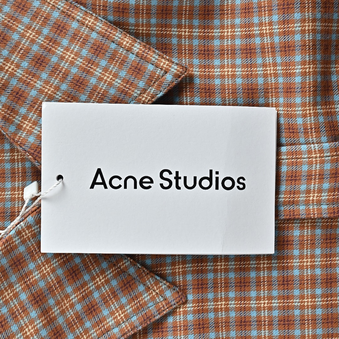 Acne Studios Panelled Check Long-Sleeve Shirt — Brown Check / Ecru