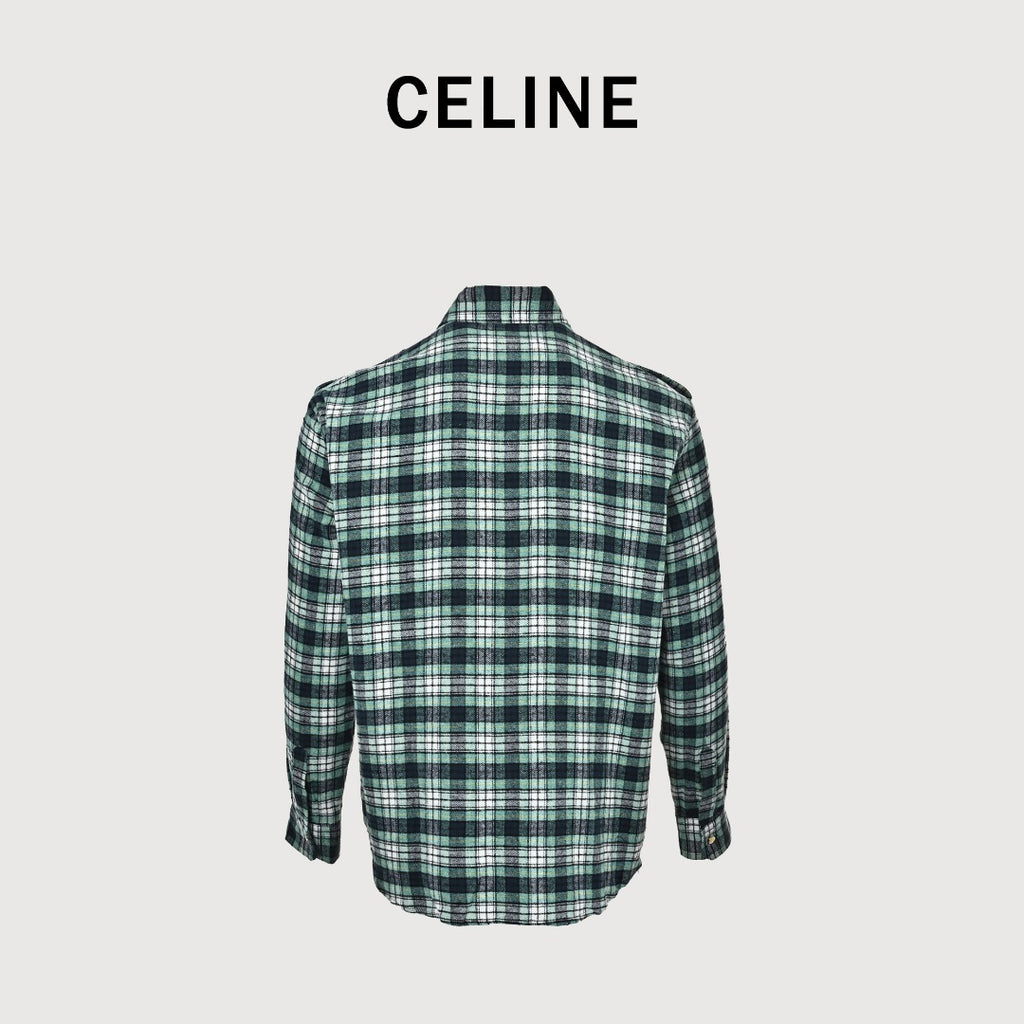 CELINE Green Plaid Flannel Long-Sleeve Shirt