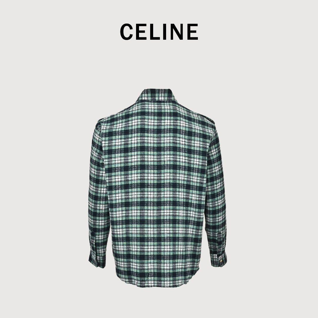CELINE Green Plaid Flannel Long-Sleeve Shirt