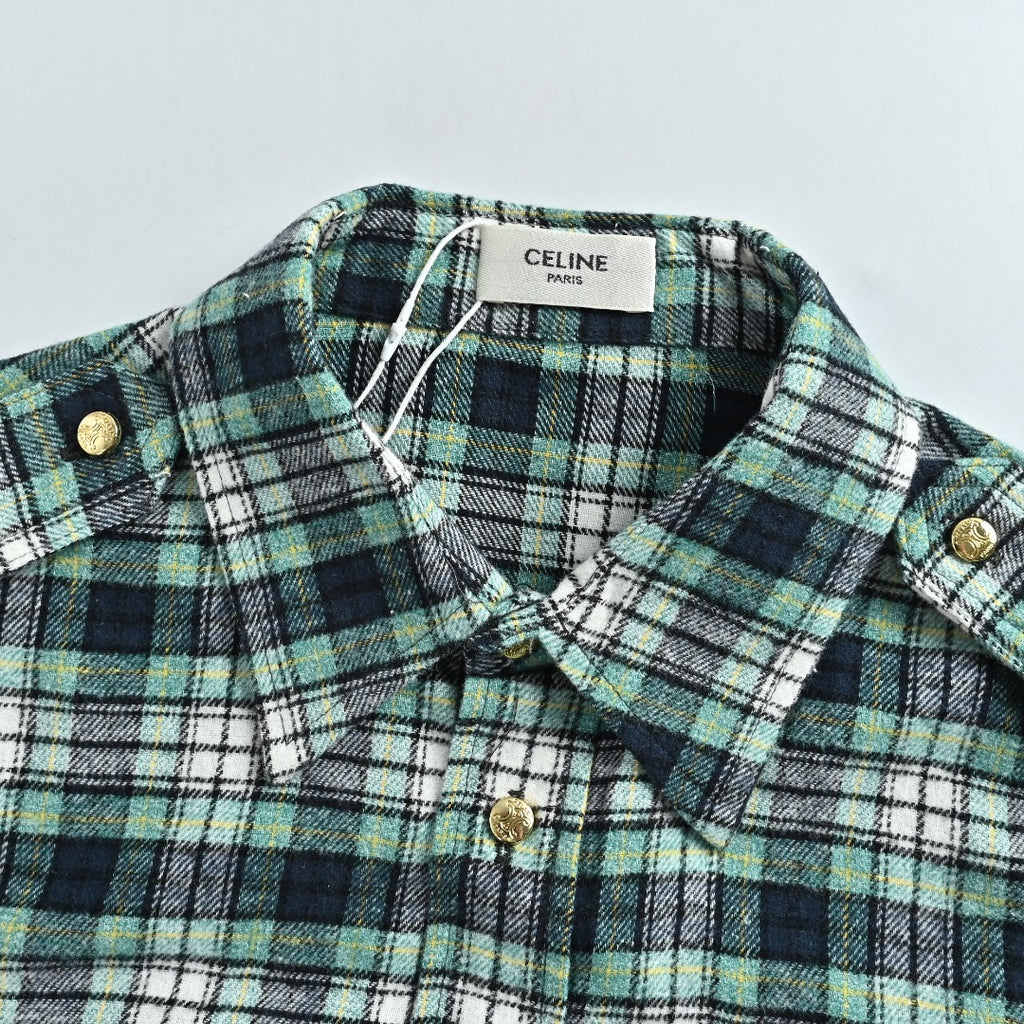 CELINE Green Plaid Flannel Long-Sleeve Shirt