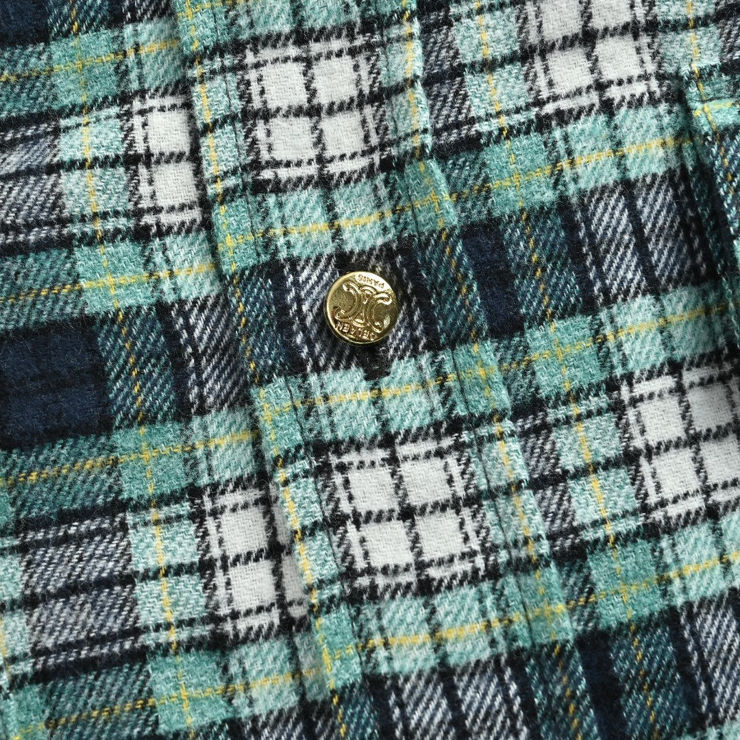 CELINE Green Plaid Flannel Long-Sleeve Shirt