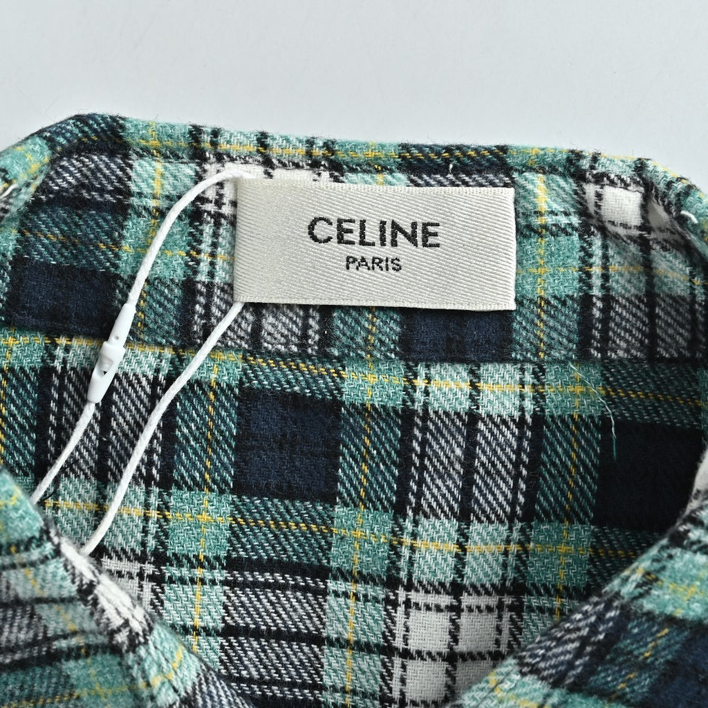 CELINE Green Plaid Flannel Long-Sleeve Shirt