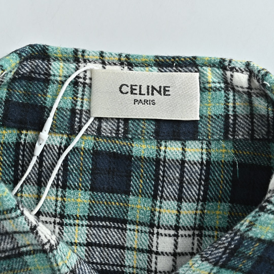 CELINE Green Plaid Flannel Long-Sleeve Shirt