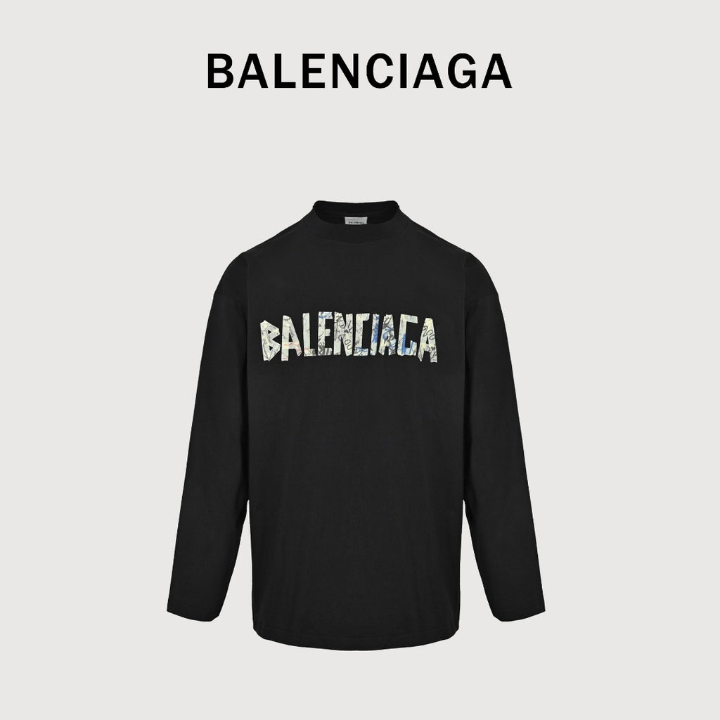 Balenciaga 26FW Tape-Effect Logo Long-Sleeve T-Shirt