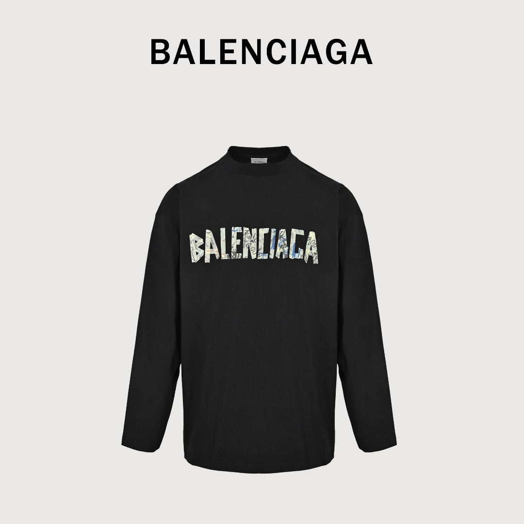 Balenciaga 26FW Tape-Effect Logo Long-Sleeve T-Shirt