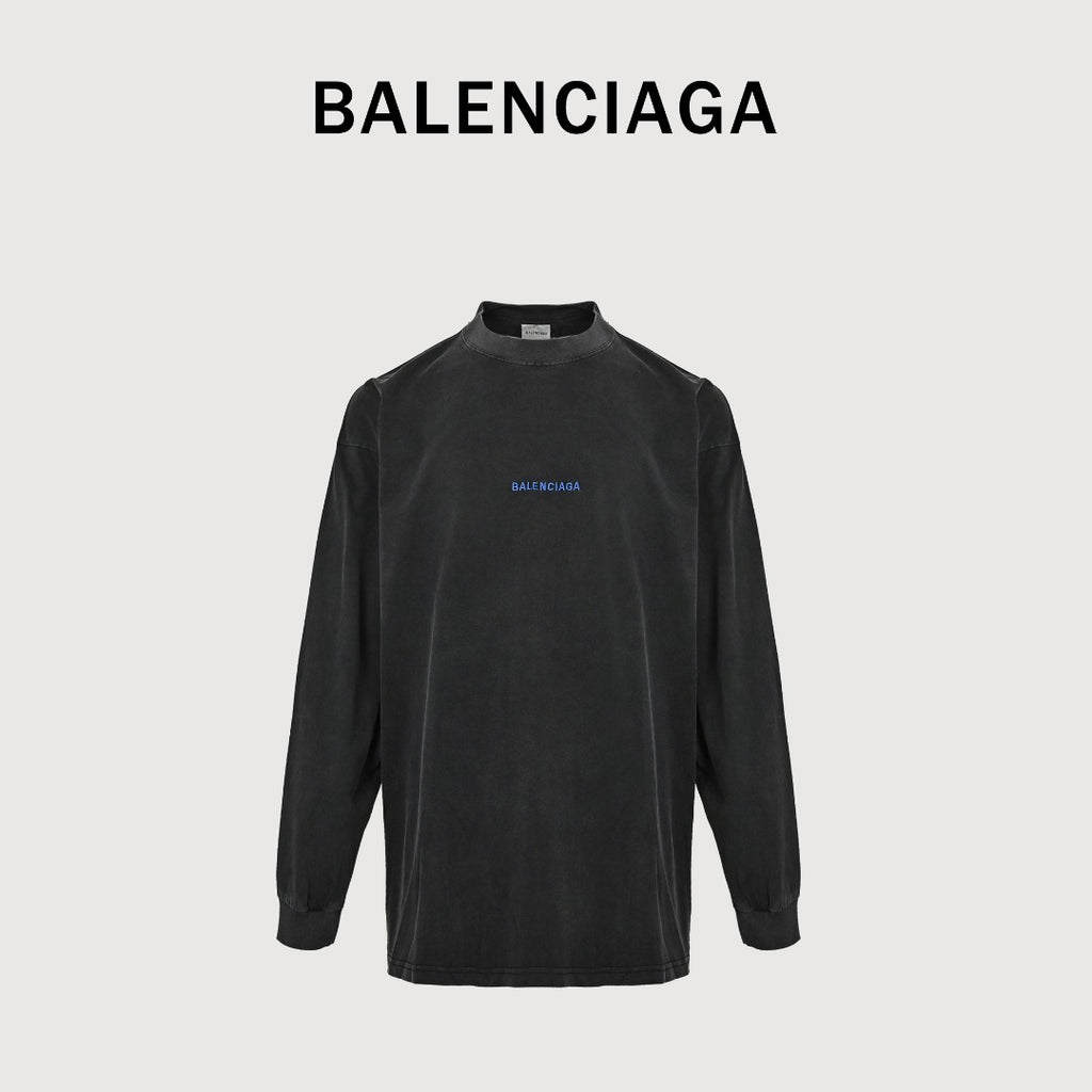 Balenciaga Blue Embroidered Logo Long-Sleeve T-Shirt