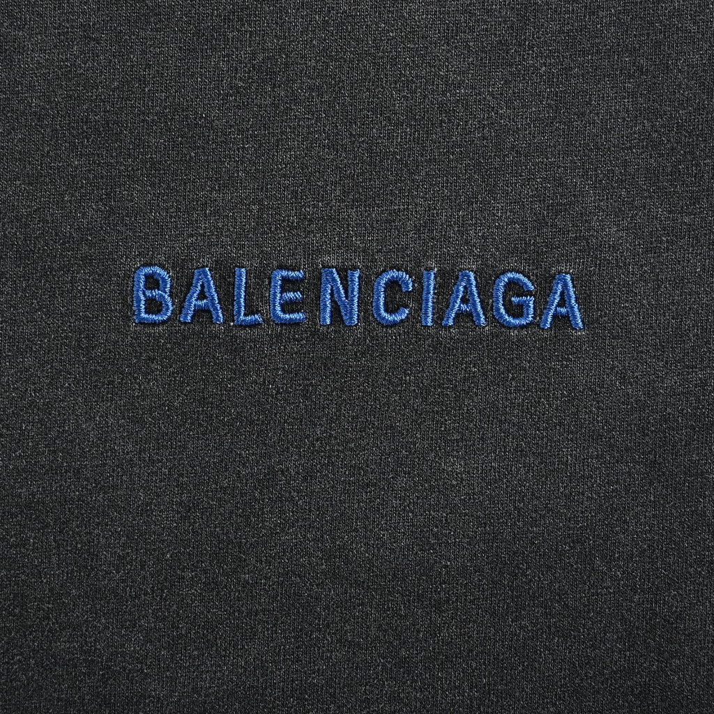 Balenciaga Blue Embroidered Logo Long-Sleeve T-Shirt