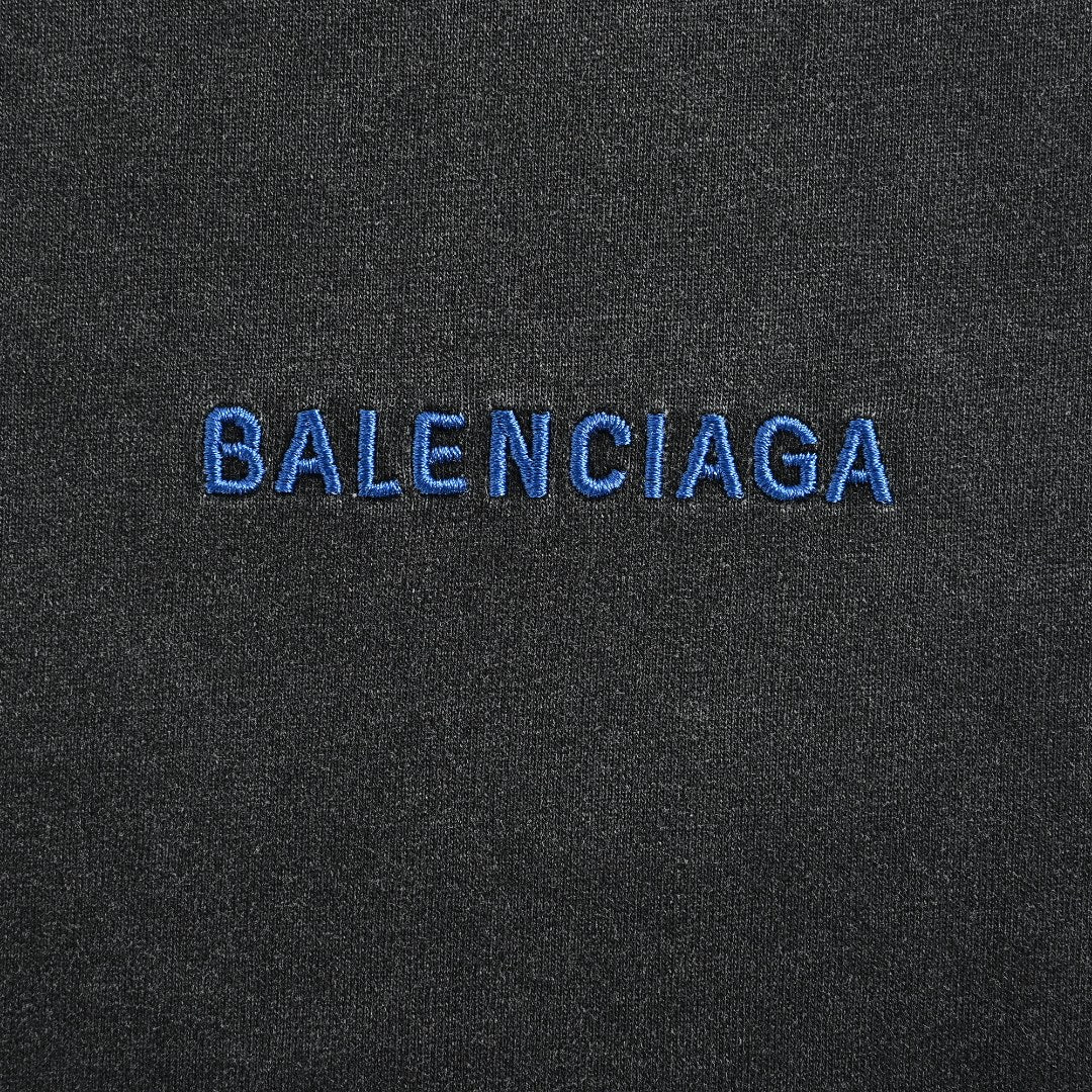 Balenciaga Blue Embroidered Logo Long-Sleeve T-Shirt
