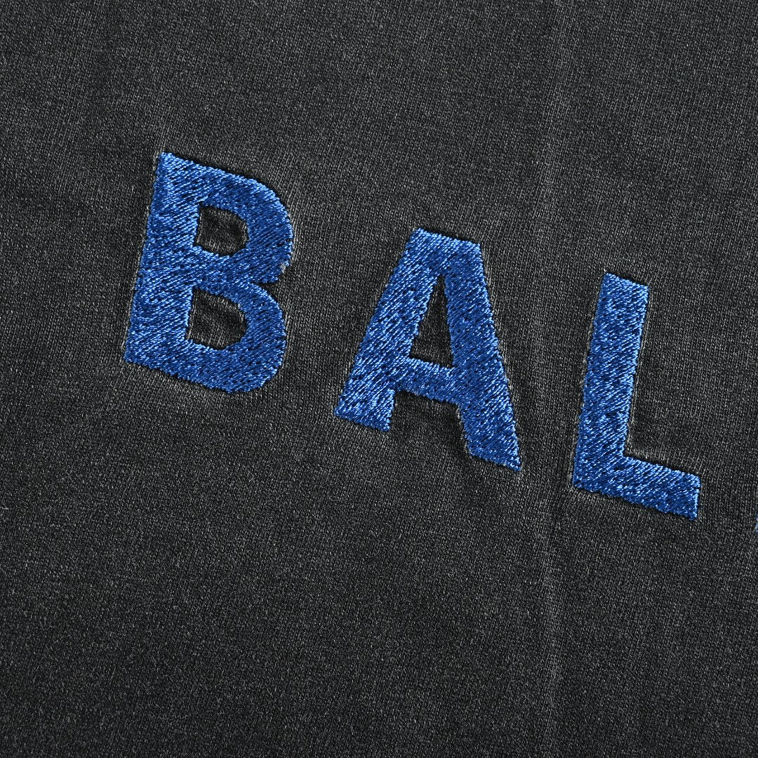 Balenciaga Blue Embroidered Logo Long-Sleeve T-Shirt