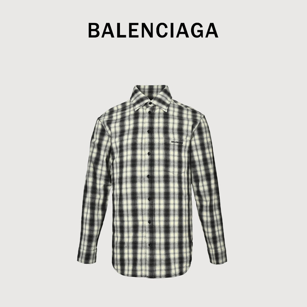 Balenciaga BLCG Embroidered Plaid Long-Sleeve Shirt