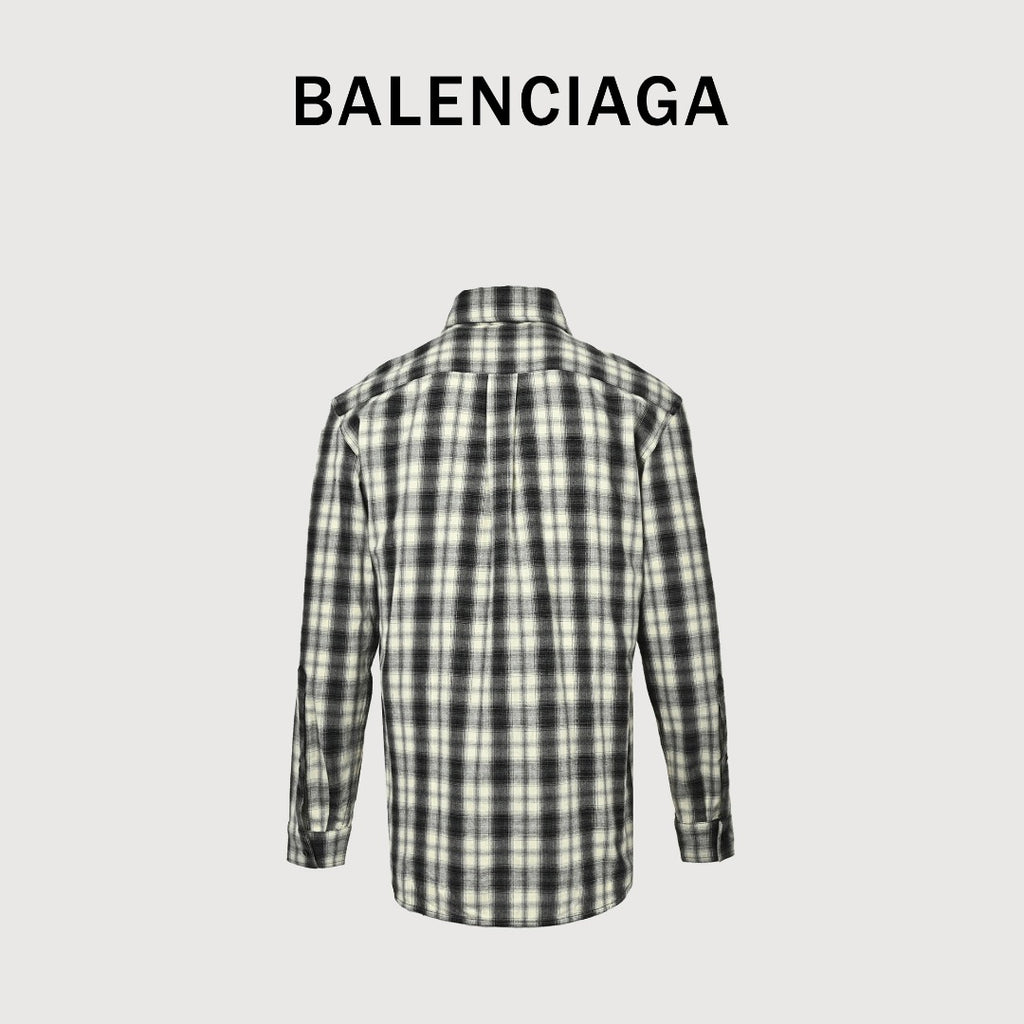 Balenciaga BLCG Embroidered Plaid Long-Sleeve Shirt