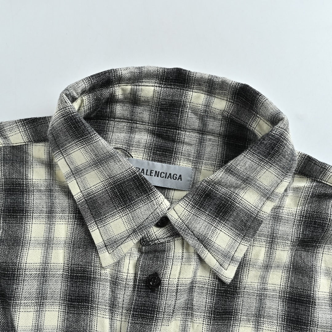 Balenciaga BLCG Embroidered Plaid Long-Sleeve Shirt