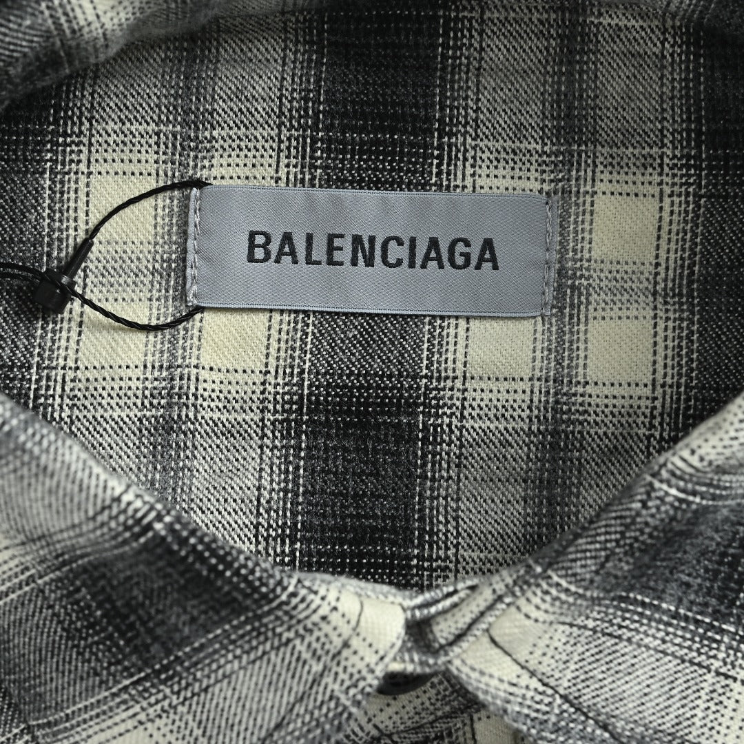 Balenciaga BLCG Embroidered Plaid Long-Sleeve Shirt