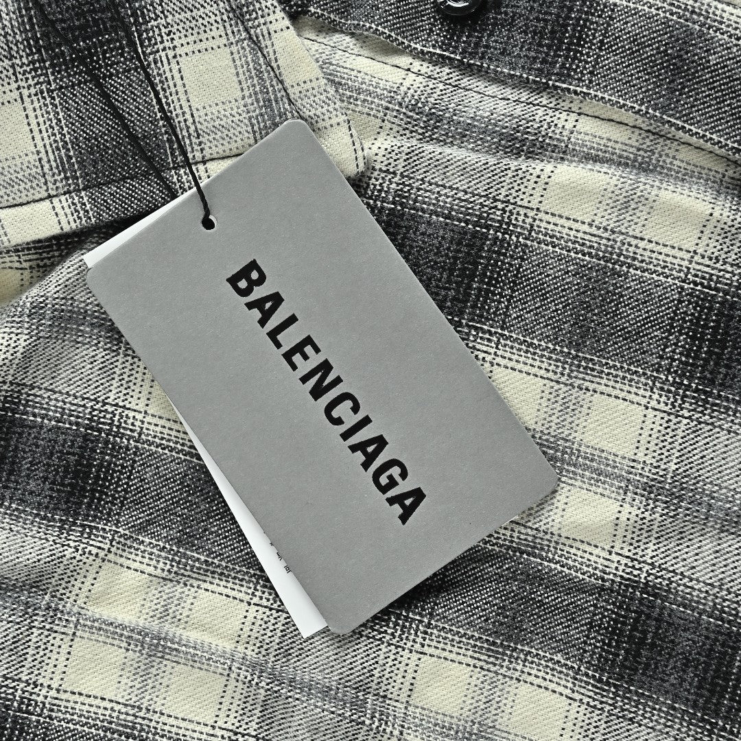 Balenciaga BLCG Embroidered Plaid Long-Sleeve Shirt