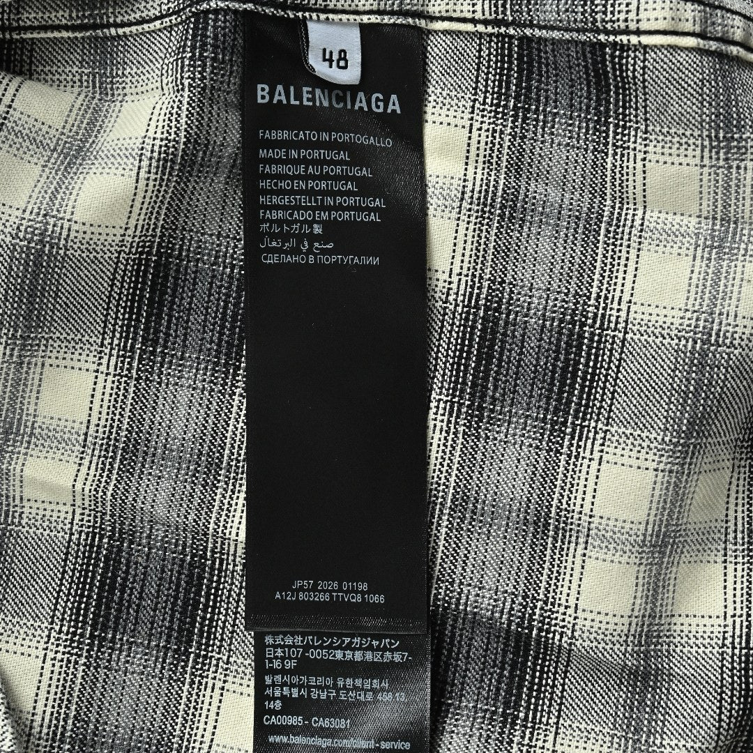 Balenciaga BLCG Embroidered Plaid Long-Sleeve Shirt