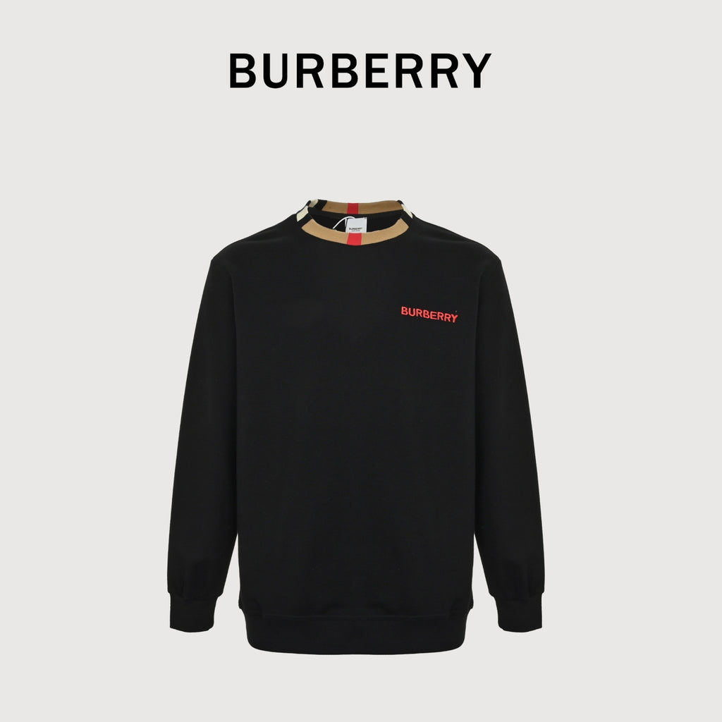 Burberry Check-Trim Cotton Crewneck Sweatshirt in Black