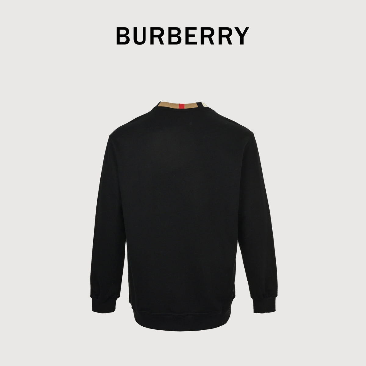 Burberry Check-Trim Cotton Crewneck Sweatshirt in Black