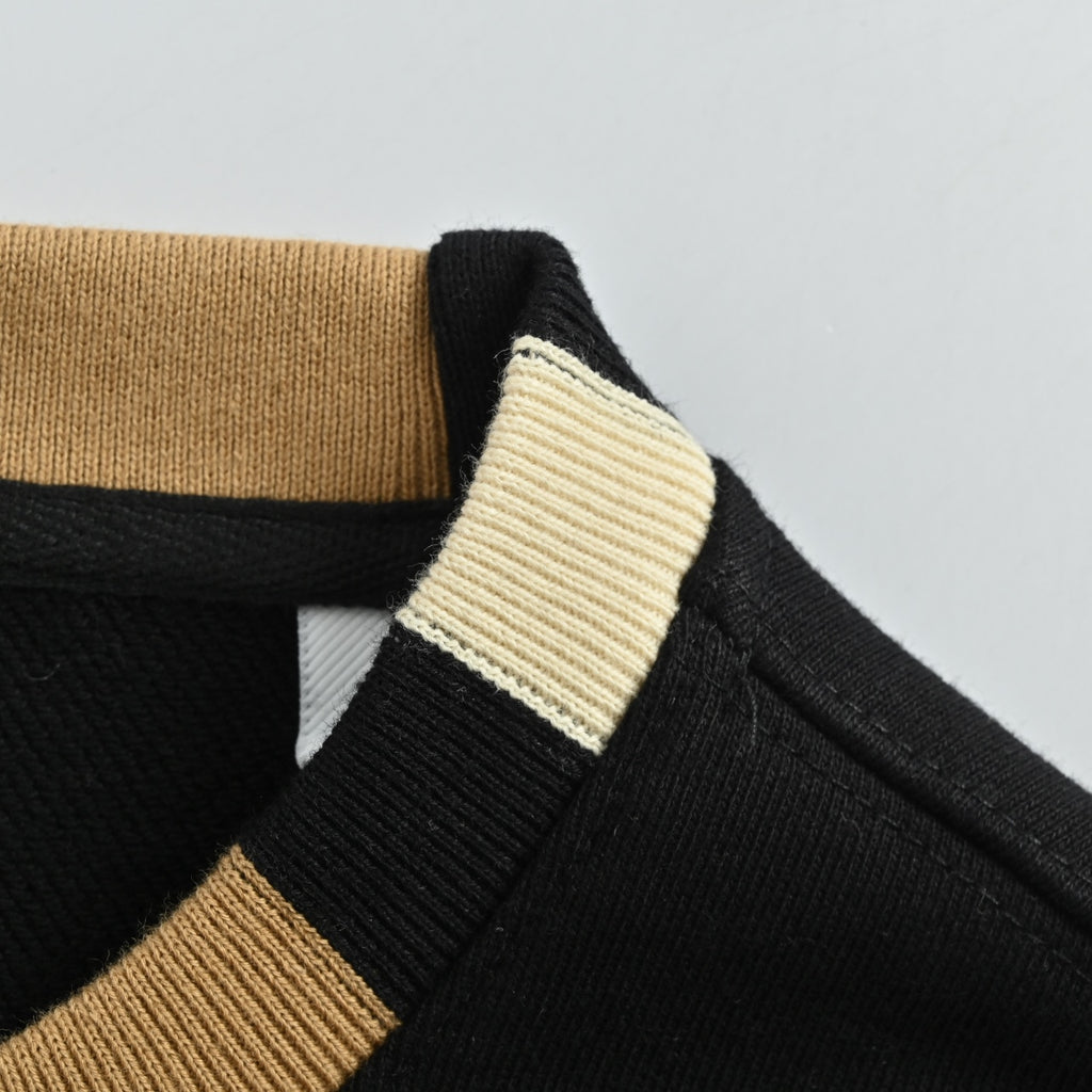 Burberry Check-Trim Cotton Crewneck Sweatshirt in Black