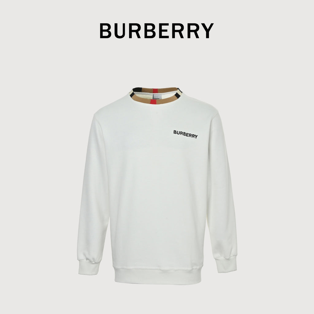 Burberry Check-Trim Cotton Crewneck Sweatshirt in White