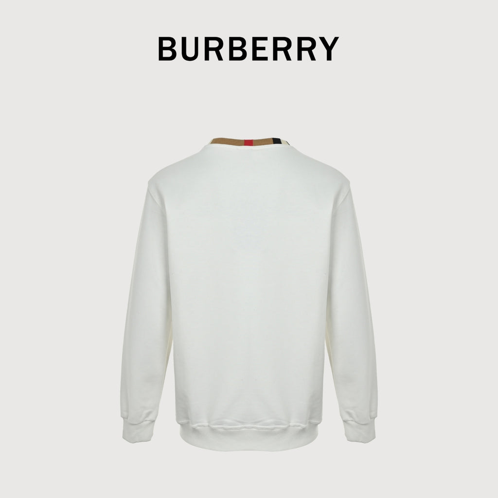 Burberry Check-Trim Cotton Crewneck Sweatshirt in White